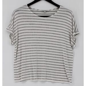 Green Envelope Top Womens XL White Gray Striped Short Sleeve Made USA Casual